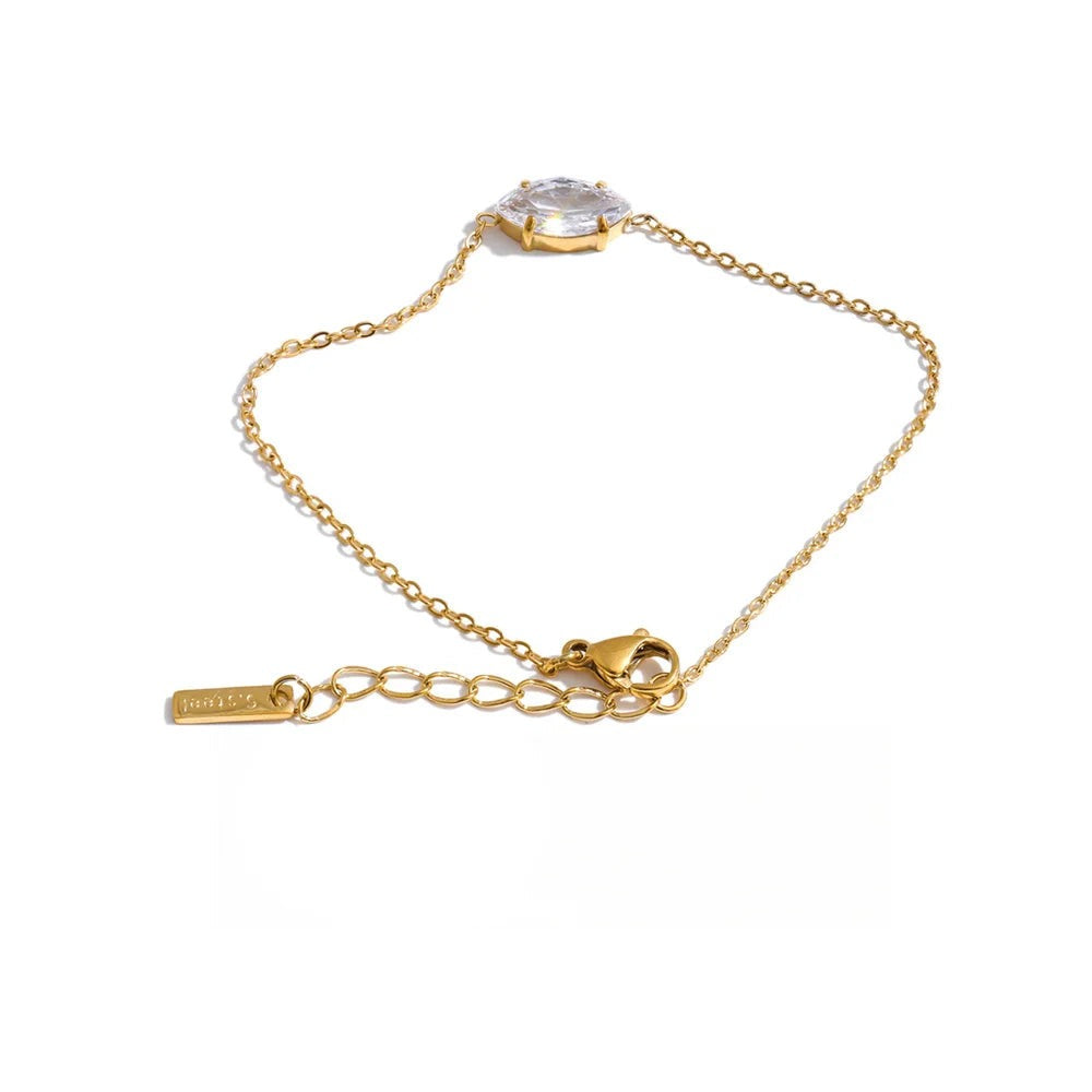 Cubic Zirconia Geometric Chain Bracelet — Gold-Plated Stainless Steel with Cubic Zirconia · PS1057