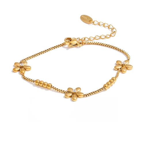 Cubic Zirconia Flower Geometric Bracelet — Gold-Plated Stainless Steel with Cubic Zirconia · PS1032