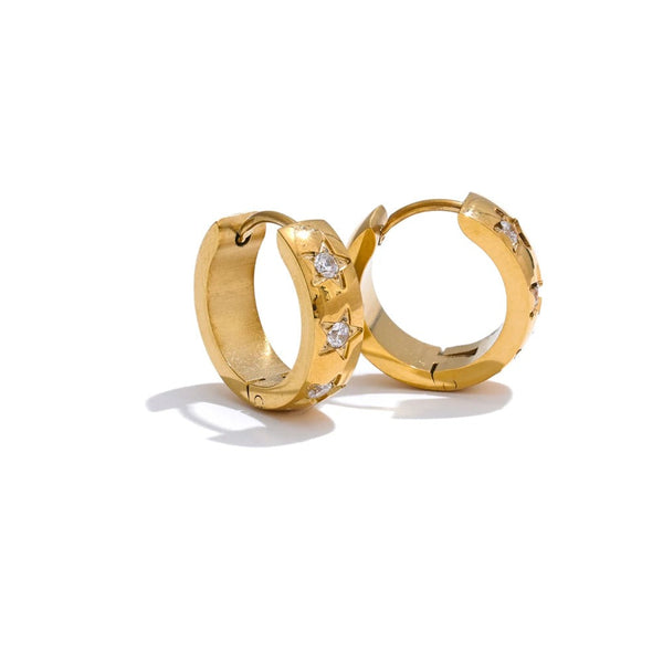 Cubic Zirconia Star Geometric Earrings — Gold-Plated Stainless Steel with Cubic Zirconia · PS1985