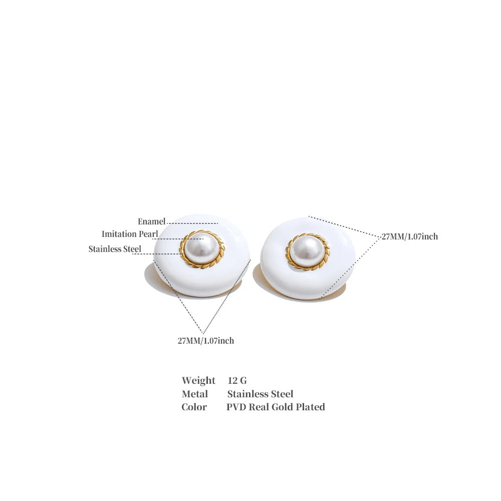 Pearl Enamel Multi-Color Earrings — Gold-Plated Stainless Steel with Pearl and Enamel · PS1521