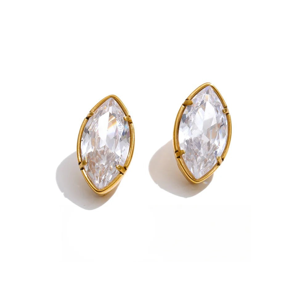 Cubic Zirconia Geometric Earrings — Gold-Plated Stainless Steel with Cubic Zirconia · PS1344