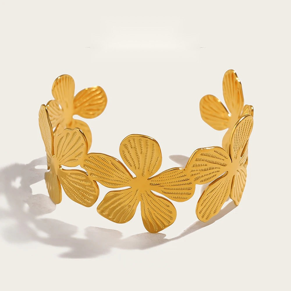 Floral Cuff Bracelet — 316L Stainless Steel · PS452