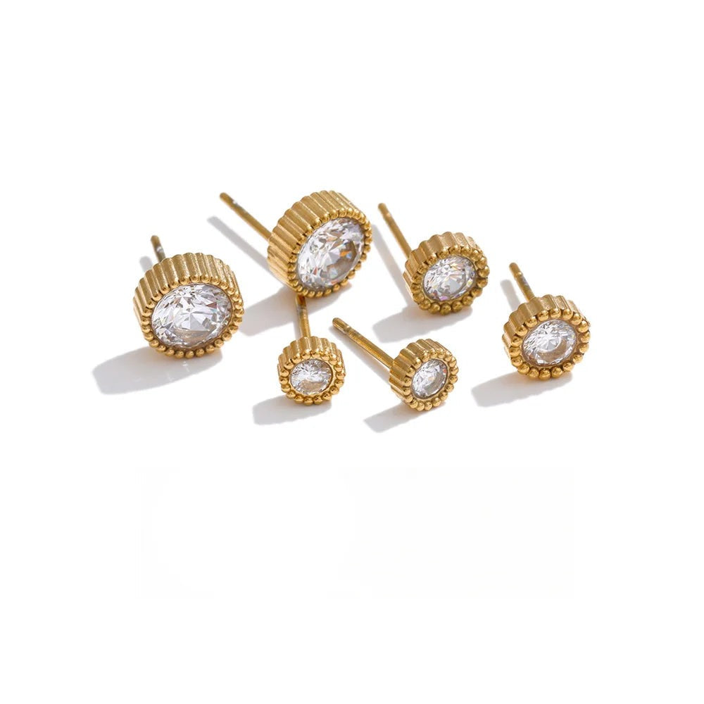 Cubic Zirconia Geometric Earrings — Gold-Plated Stainless Steel with Cubic Zirconia · PS1129