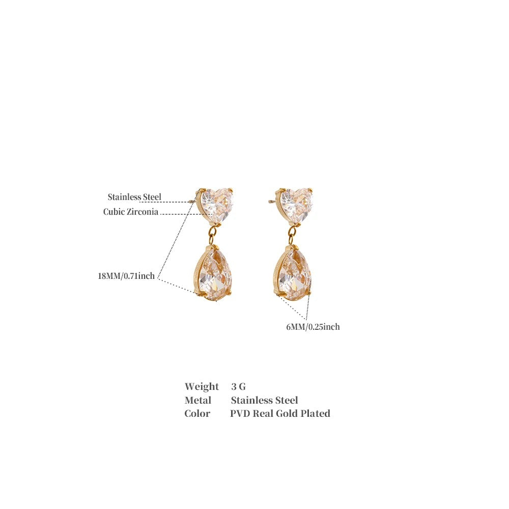Cubic zirconia heart earrings in gold-plated stainless steel with cubic zirconia.