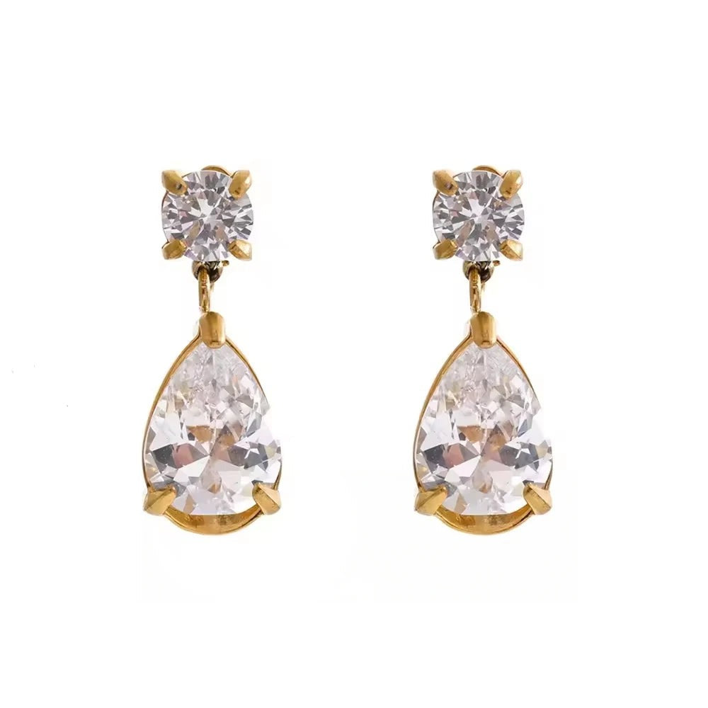 Gold-plated stainless steel earrings with cubic zirconia drops.