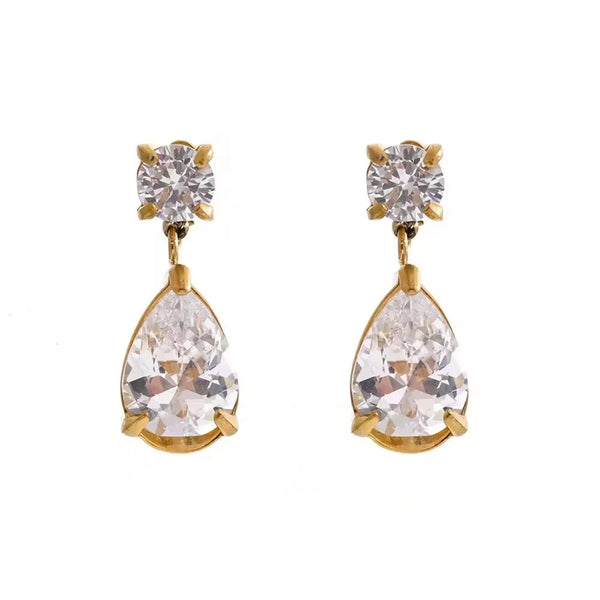 Gold-plated stainless steel earrings with cubic zirconia drops.