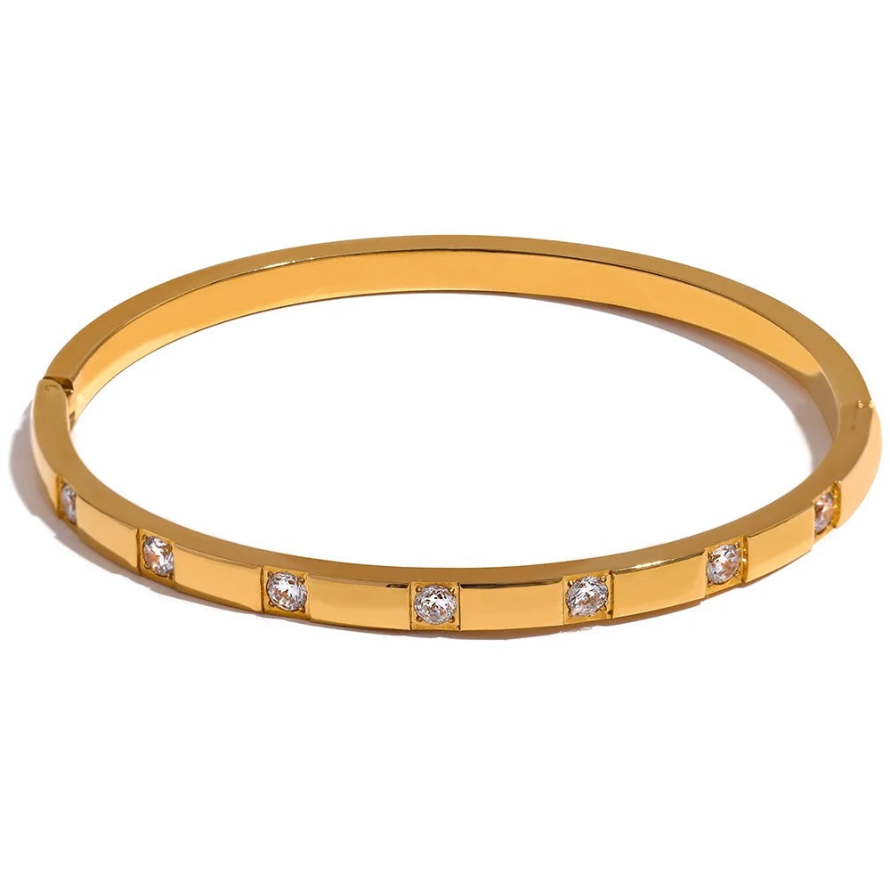 Cubic Zirconia Geometric Bracelet — Gold-Plated Stainless Steel with Cubic Zirconia · PS2077
