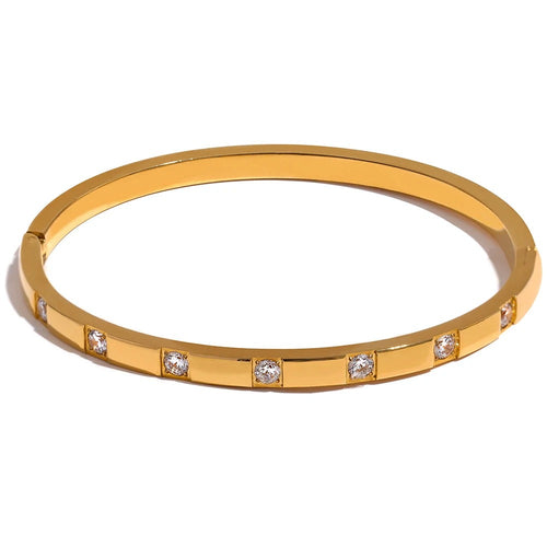 Cubic Zirconia Geometric Bracelet — Gold-Plated Stainless Steel with Cubic Zirconia · PS2077