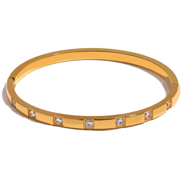 Cubic Zirconia Geometric Bracelet — Gold-Plated Stainless Steel with Cubic Zirconia · PS2077
