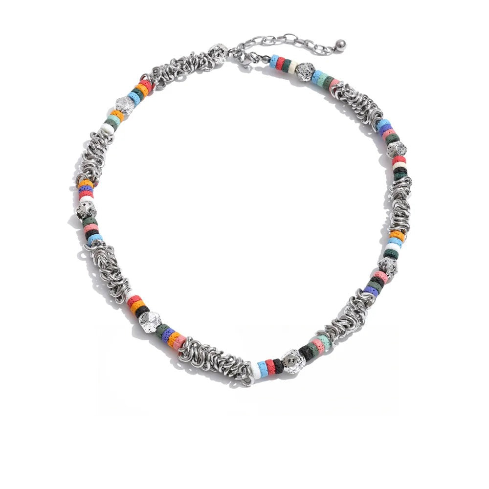 Gold-plated stainless steel necklace with natural stone beads.