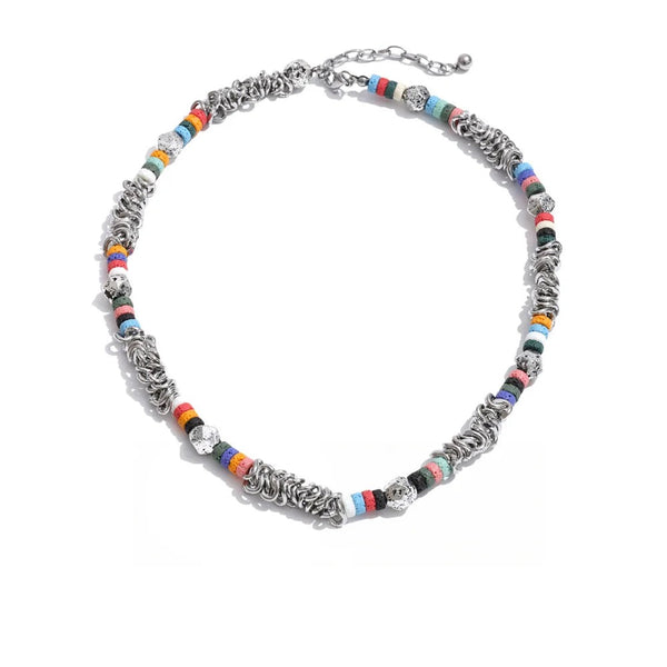 Gold-plated stainless steel necklace with natural stone beads.
