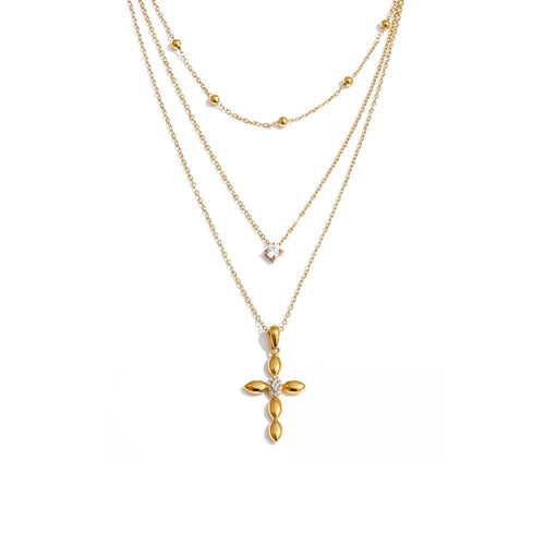 Gold-plated stainless steel necklace with cubic zirconia stones.