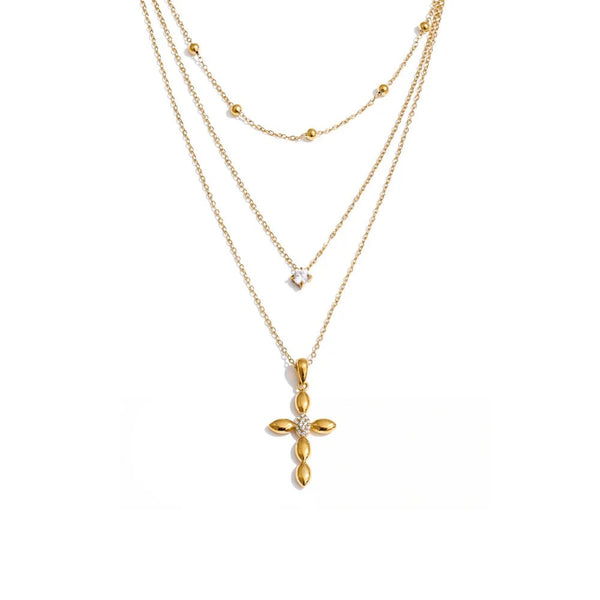 Gold-plated stainless steel necklace with cubic zirconia stones.
