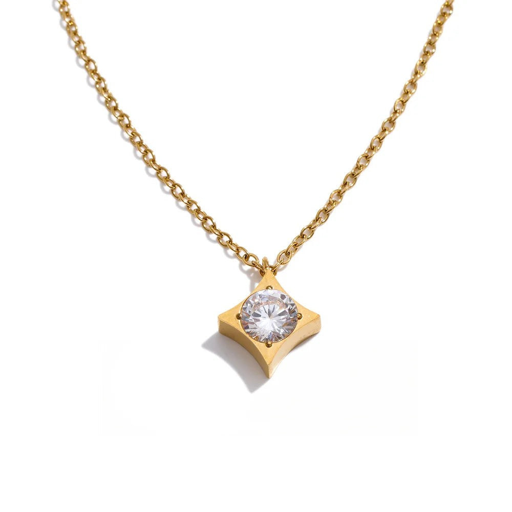Gold-plated stainless steel necklace with cubic zirconia.
