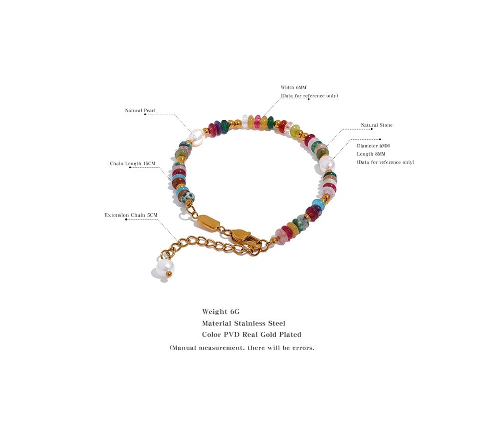 Pearl natural stone geometric necklace in gold-plated stainless steel with pearl and natural stone.