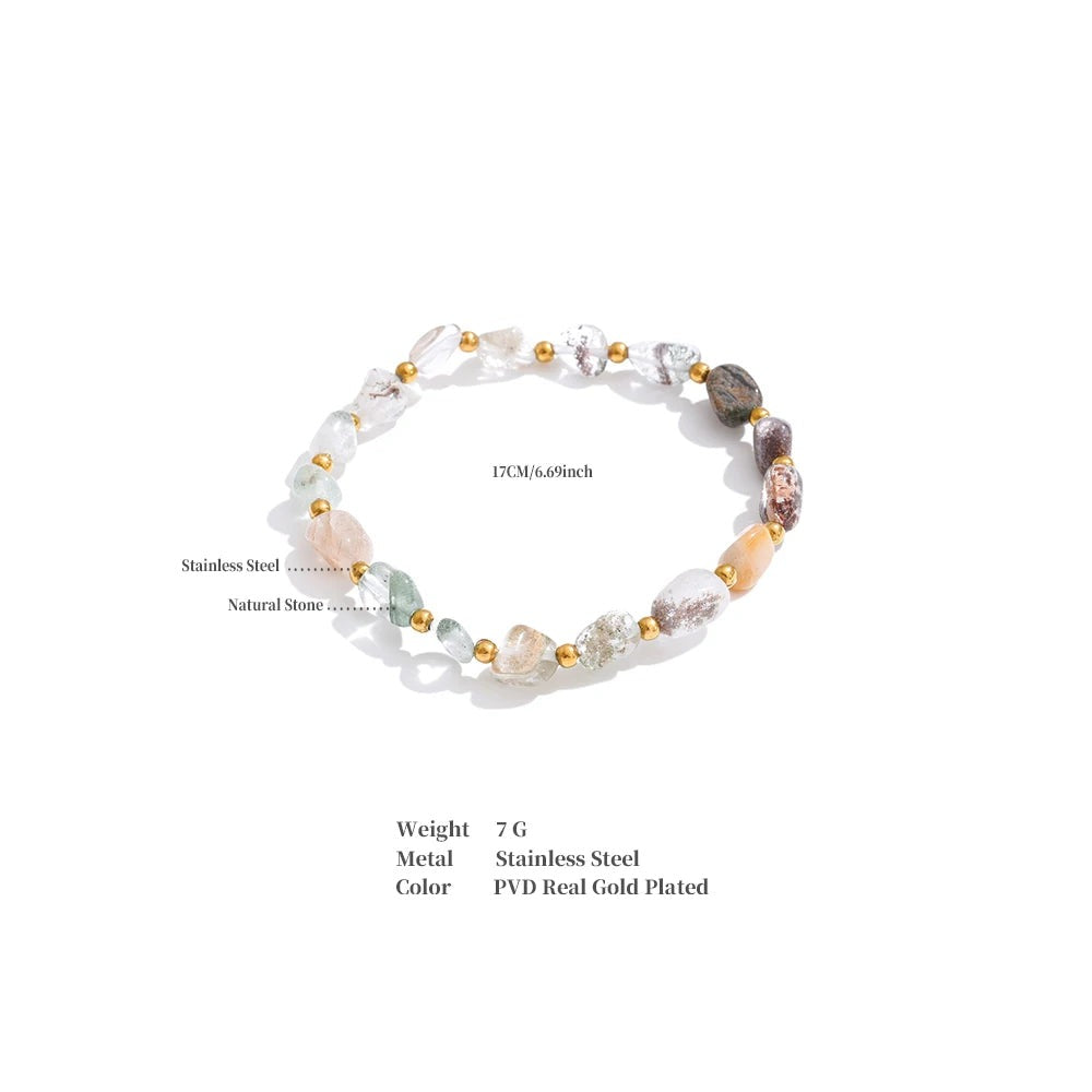 Natural Stone Beaded Geometric Bracelet — Gold-Plated Stainless Steel with Natural Stone · PS1019