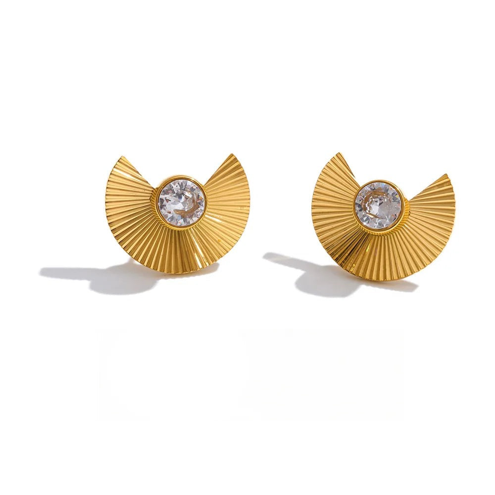 Cubic Zirconia Geometric Earrings — Gold-Plated Stainless Steel with Cubic Zirconia · PS1101