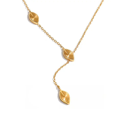 Gold-plated stainless steel necklace with a leaf pendant.