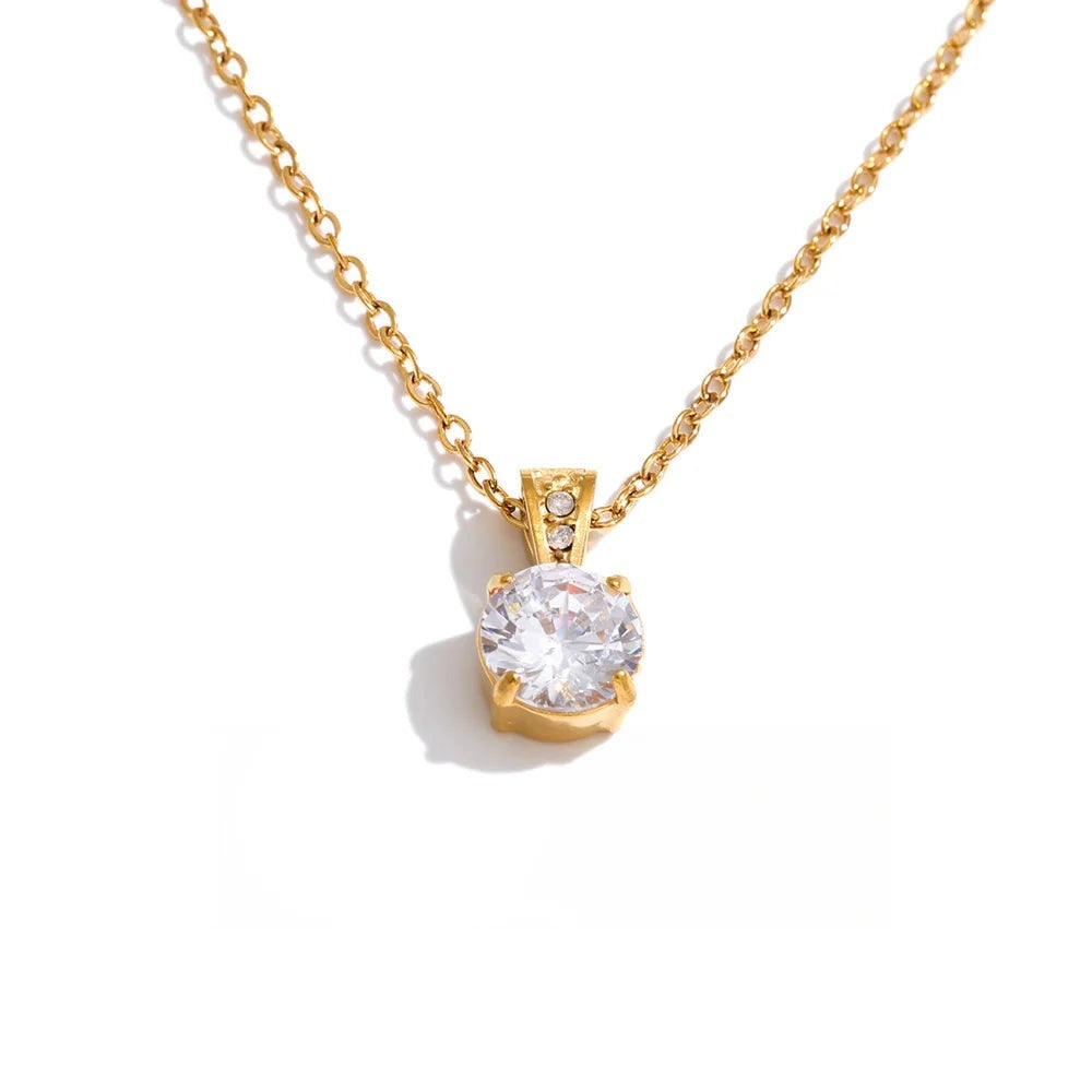 Gold-plated stainless steel necklace with cubic zirconia.