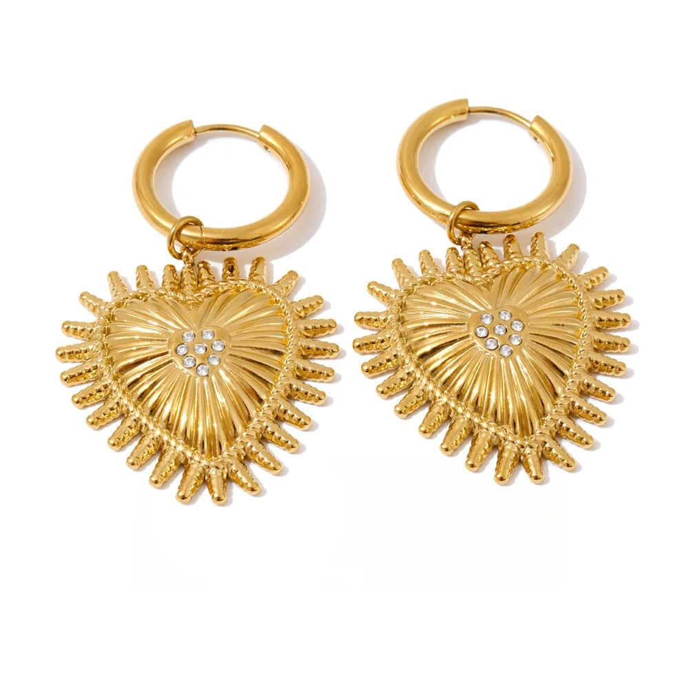 Cubic Zirconia Heart Earrings — Gold-Plated Stainless Steel with Cubic Zirconia · PS1622
