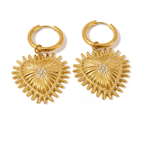 Cubic Zirconia Heart Earrings — Gold-Plated Stainless Steel with Cubic Zirconia · PS1622