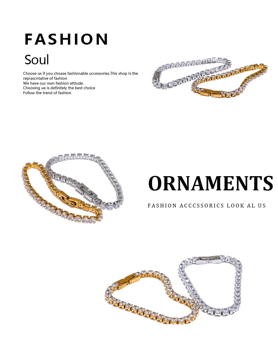 Cubic zirconia geometric chain necklace in gold-plated stainless steel with cubic zirconia.