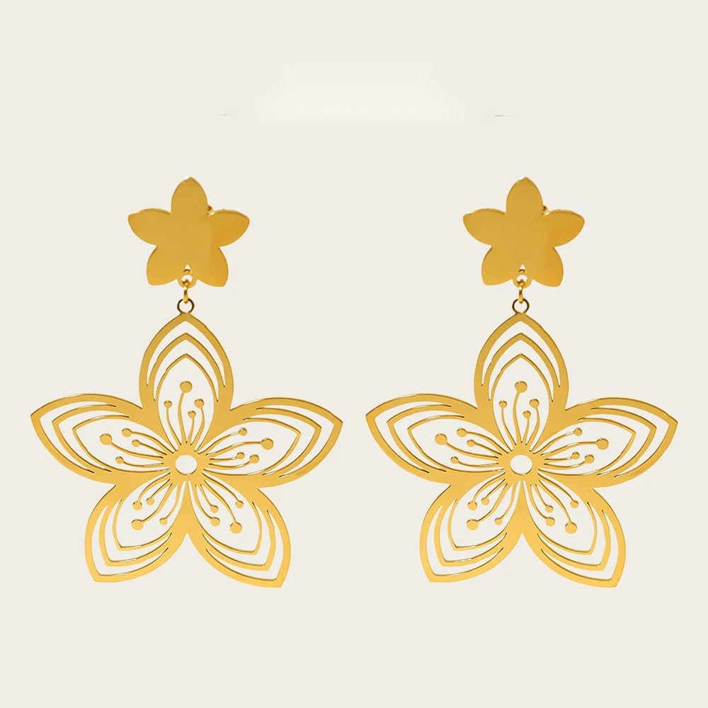 Drop Earrings Vintage Flower Hollow Dangle — 316L Stainless Steel · PS386