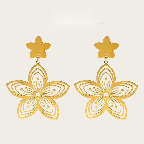 Drop Earrings Vintage Flower Hollow Dangle — 316L Stainless Steel · PS386