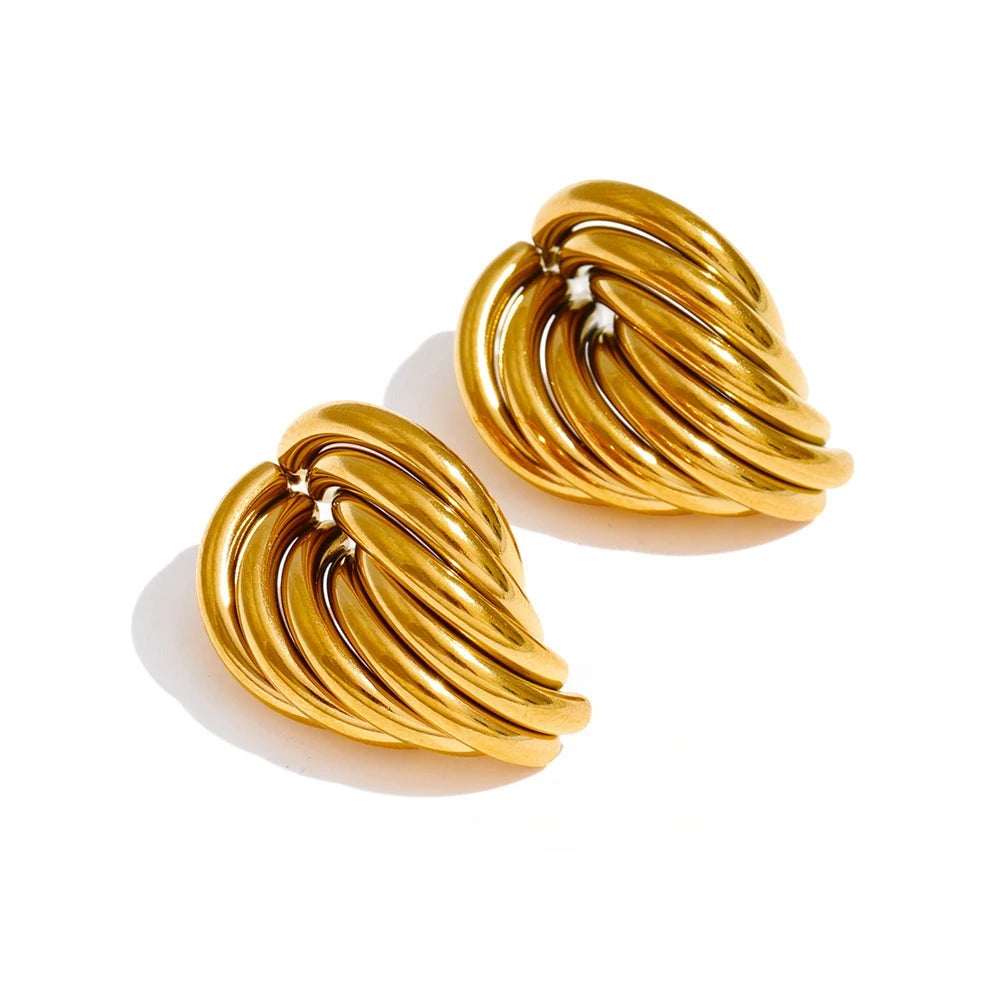 Gold-plated stainless steel earrings with a large, curved design.