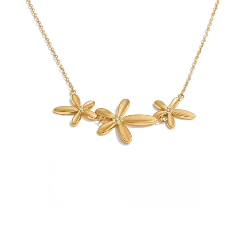 Gold-plated stainless steel necklace with cubic zirconia flowers.