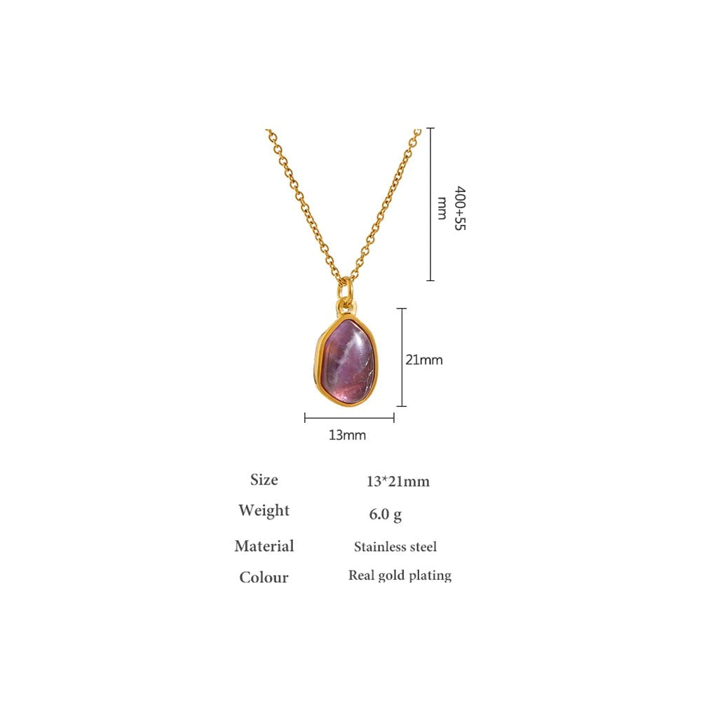Green crystal natural stone necklace in stainless steel with natural stone and crystal.