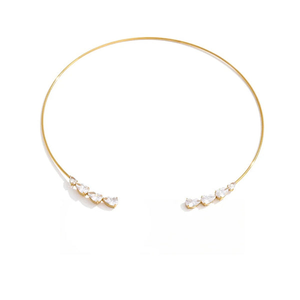 Gold-plated stainless steel necklace with cubic zirconia stones.