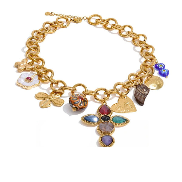 Gold-plated stainless steel necklace with cubic zirconia stones.