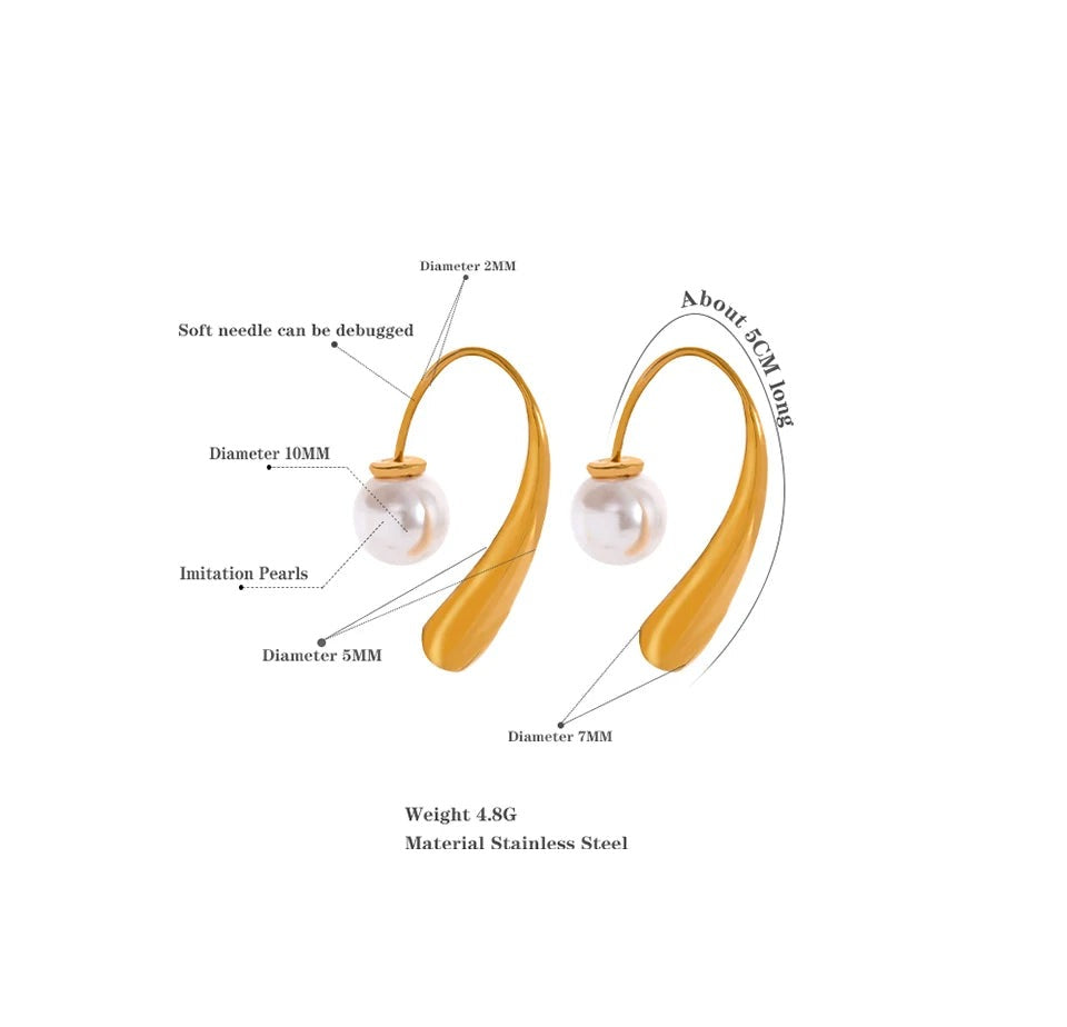 Pearl minimalist geometric earrings in stainless steel with pearl.
