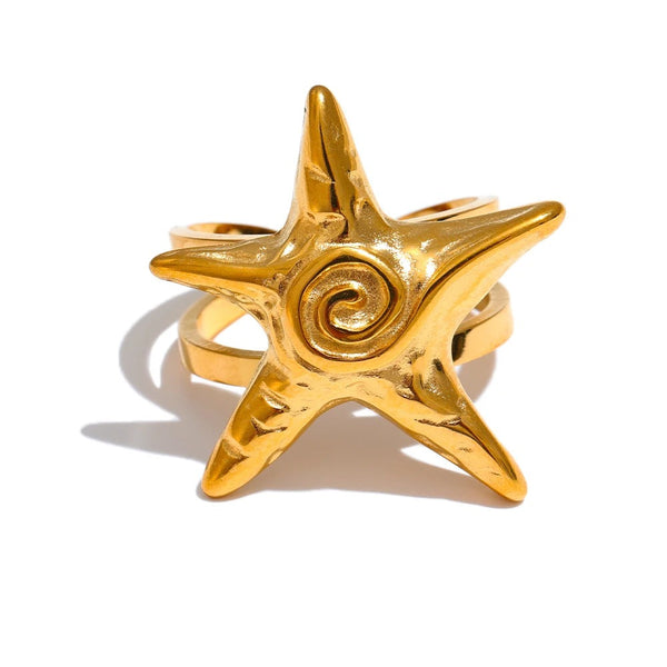 Gold-plated ring with a starfish design.