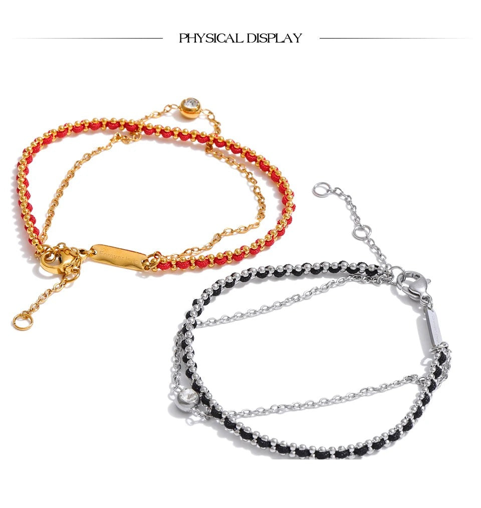 Black Cubic Zirconia Chain Bracelet — Gold-Plated Stainless Steel with Cubic Zirconia · PS1006