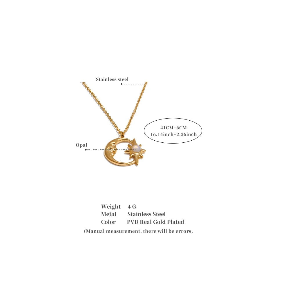 Star moon necklace in gold-plated stainless steel.