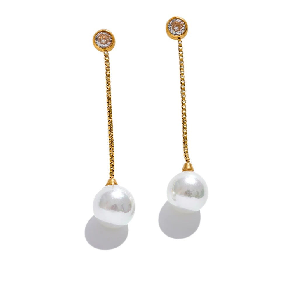 Pearl Geometric Chain Earrings — Gold-Plated Stainless Steel with Pearl · PS1602