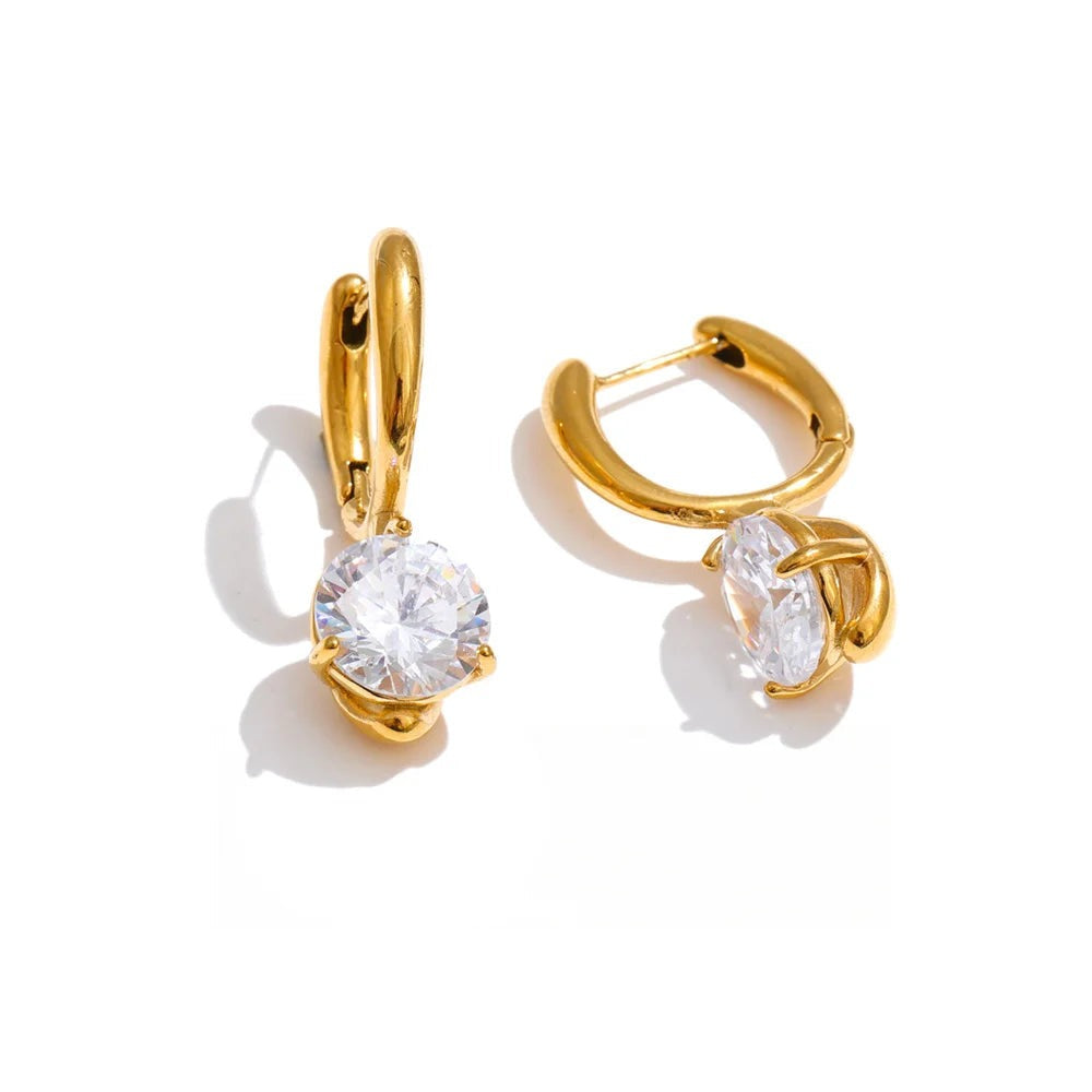 Cubic Zirconia Geometric Earrings — Gold-Plated Stainless Steel with Cubic Zirconia · PS1493