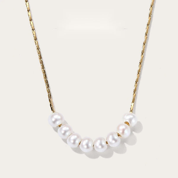 Chain Natural Pearl Pendant Chain Necklace — 316L Stainless Steel · PS470