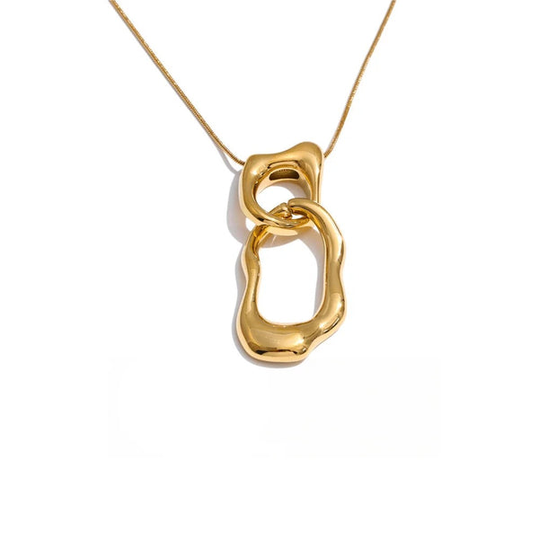 Gold-plated chain necklace with a large, bold pendant featuring a simple, modern design.