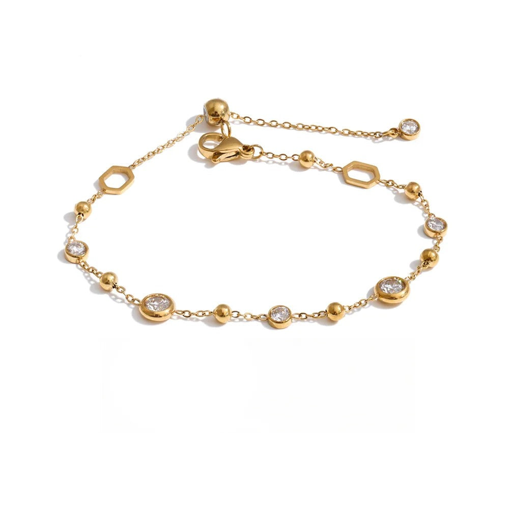 Cubic Zirconia Geometric Chain Bracelet — Gold-Plated Stainless Steel with Cubic Zirconia · PS1643