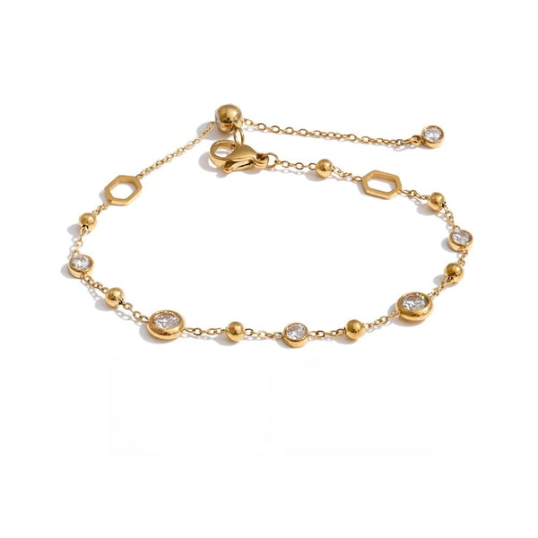 Cubic Zirconia Geometric Chain Bracelet — Gold-Plated Stainless Steel with Cubic Zirconia · PS1643