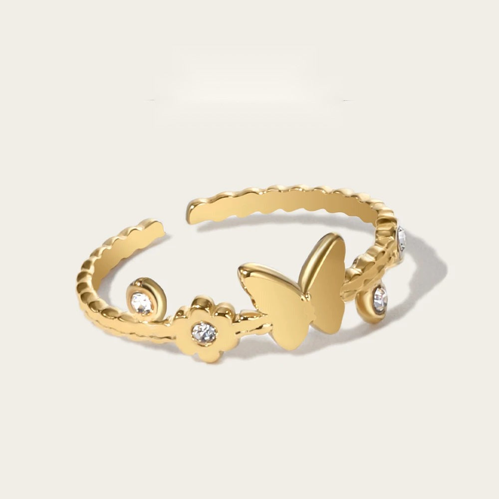Butterfly Charm Adjustable Ring — 316L Stainless Steel · PS419