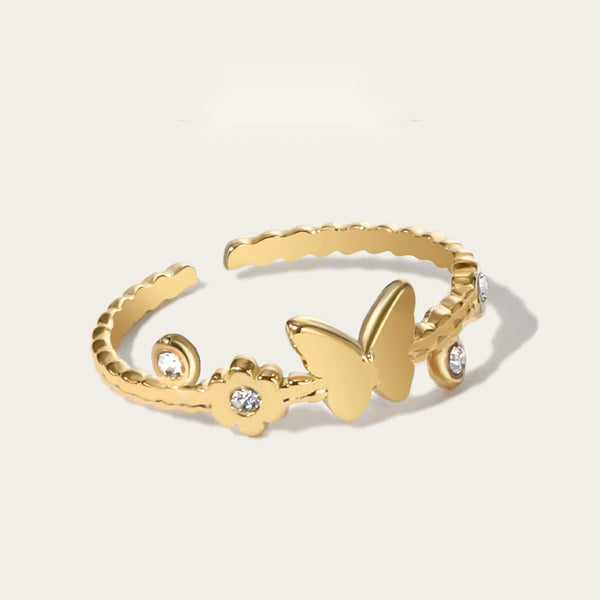Butterfly Charm Adjustable Ring — 316L Stainless Steel · PS419
