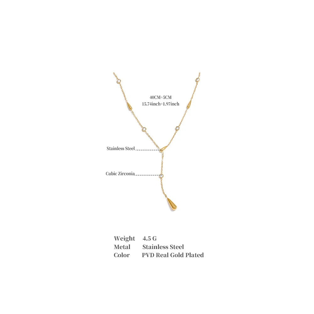 Cubic zirconia geometric chain necklace in gold-plated stainless steel with cubic zirconia.