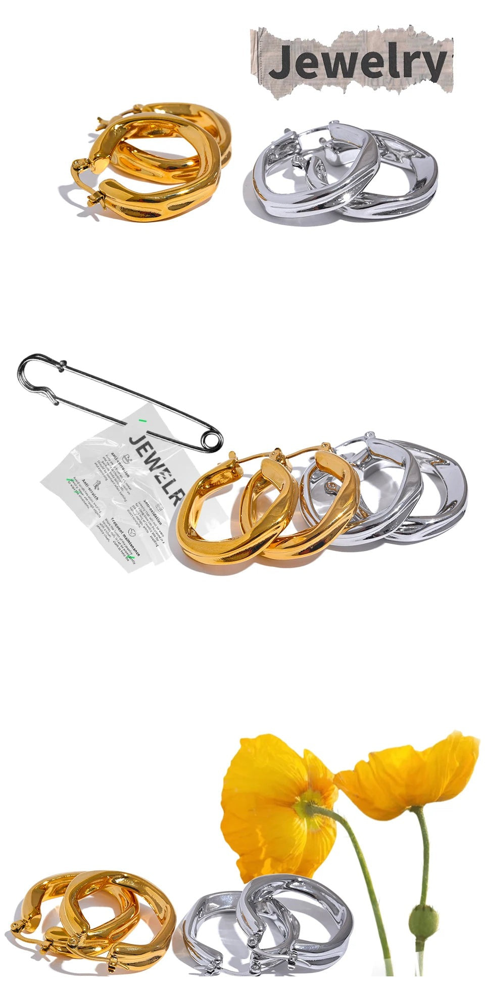 Geometric earrings in gold-plated 316L stainless steel.