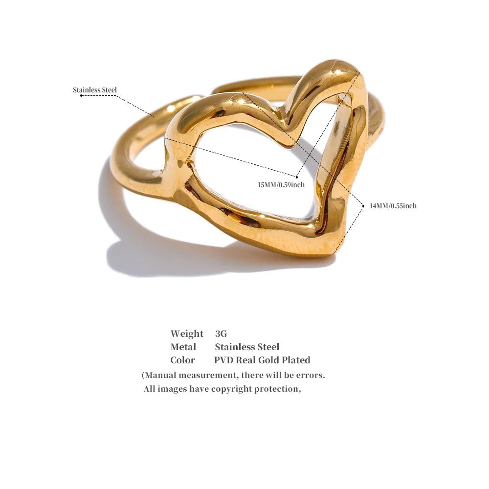 Heart minimalist ring in gold-plated stainless steel.