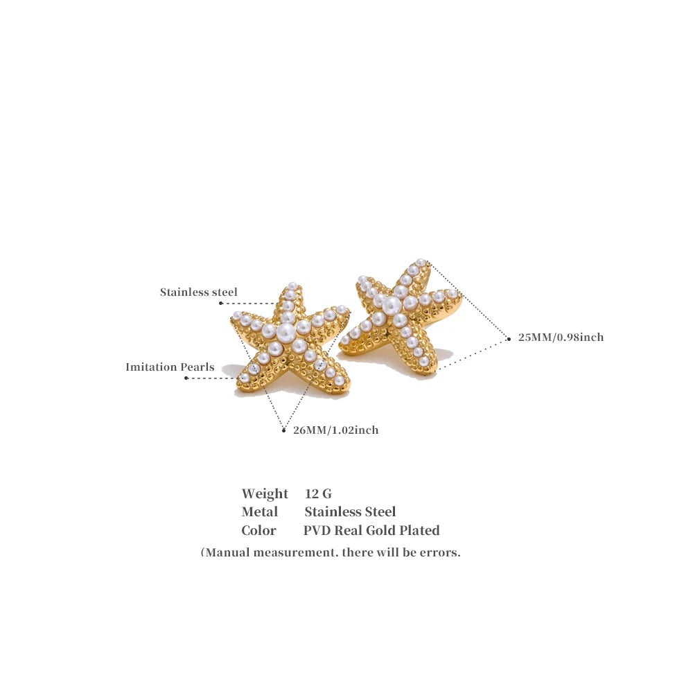 Pearl star earrings in gold-plated stainless steel with pearl.