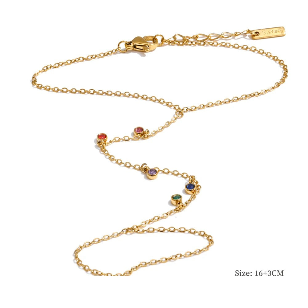 Cubic Zirconia Beaded Chain Bracelet — Gold-Plated Stainless Steel with Cubic Zirconia · PS2212